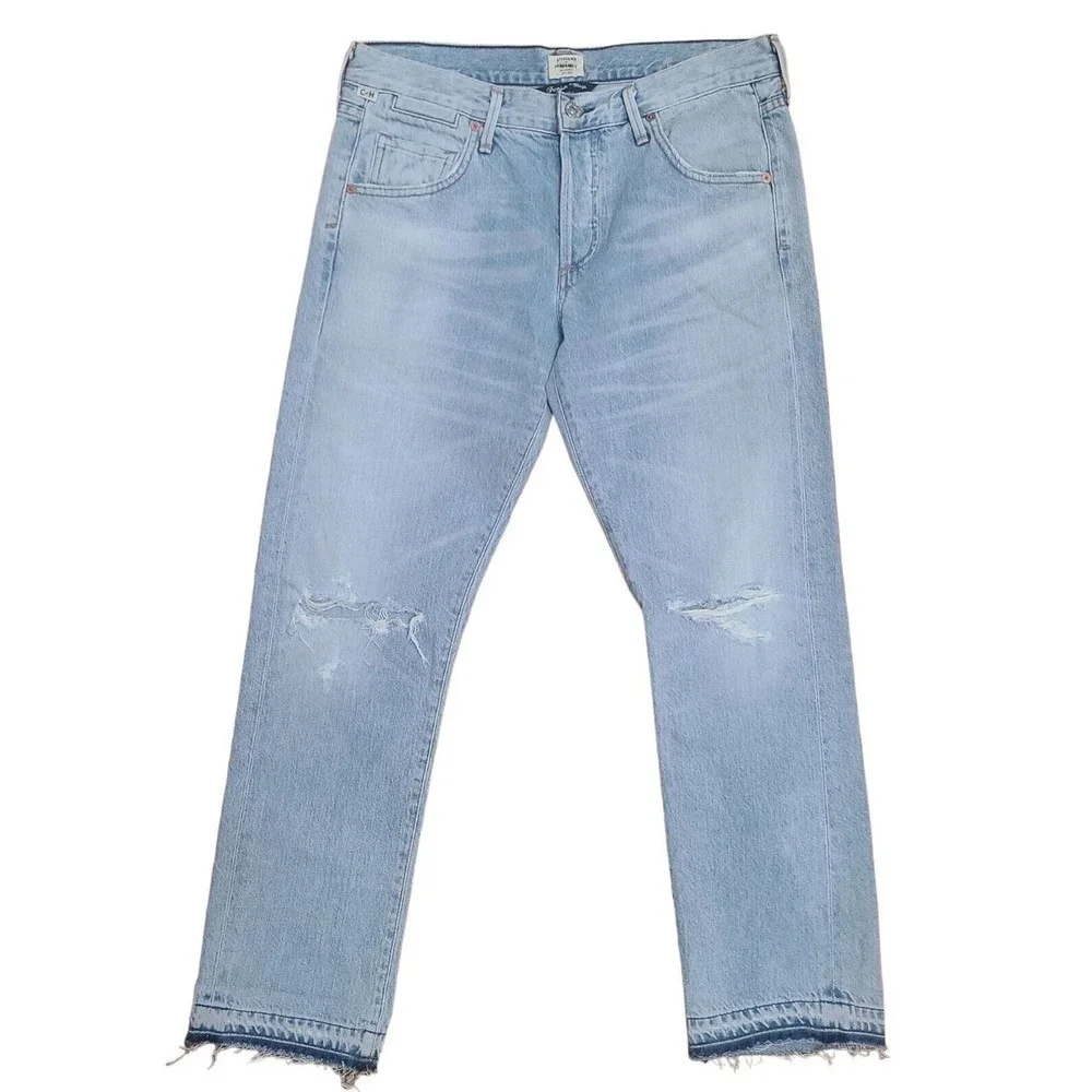 Citizens of Humanity Emerson Slim‎ Boyfriend Distress Crop Jeans Size 27 Raw Hem